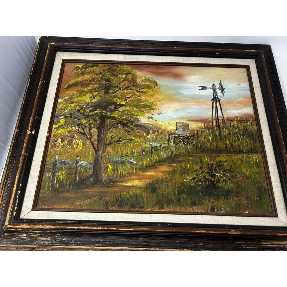 Vintage 1980 Ruth Woock Oil Painting Winter Sunset Landscape Framed 23x19